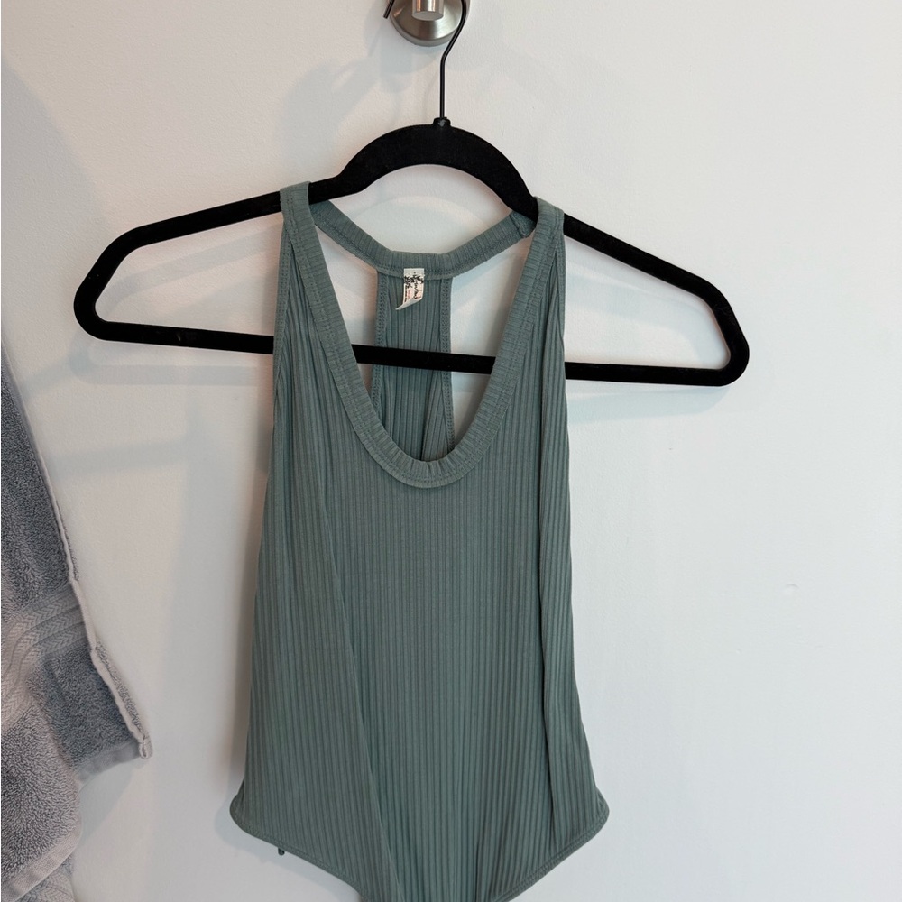 Free People Green Sleeveless Ribbed Bodysuit